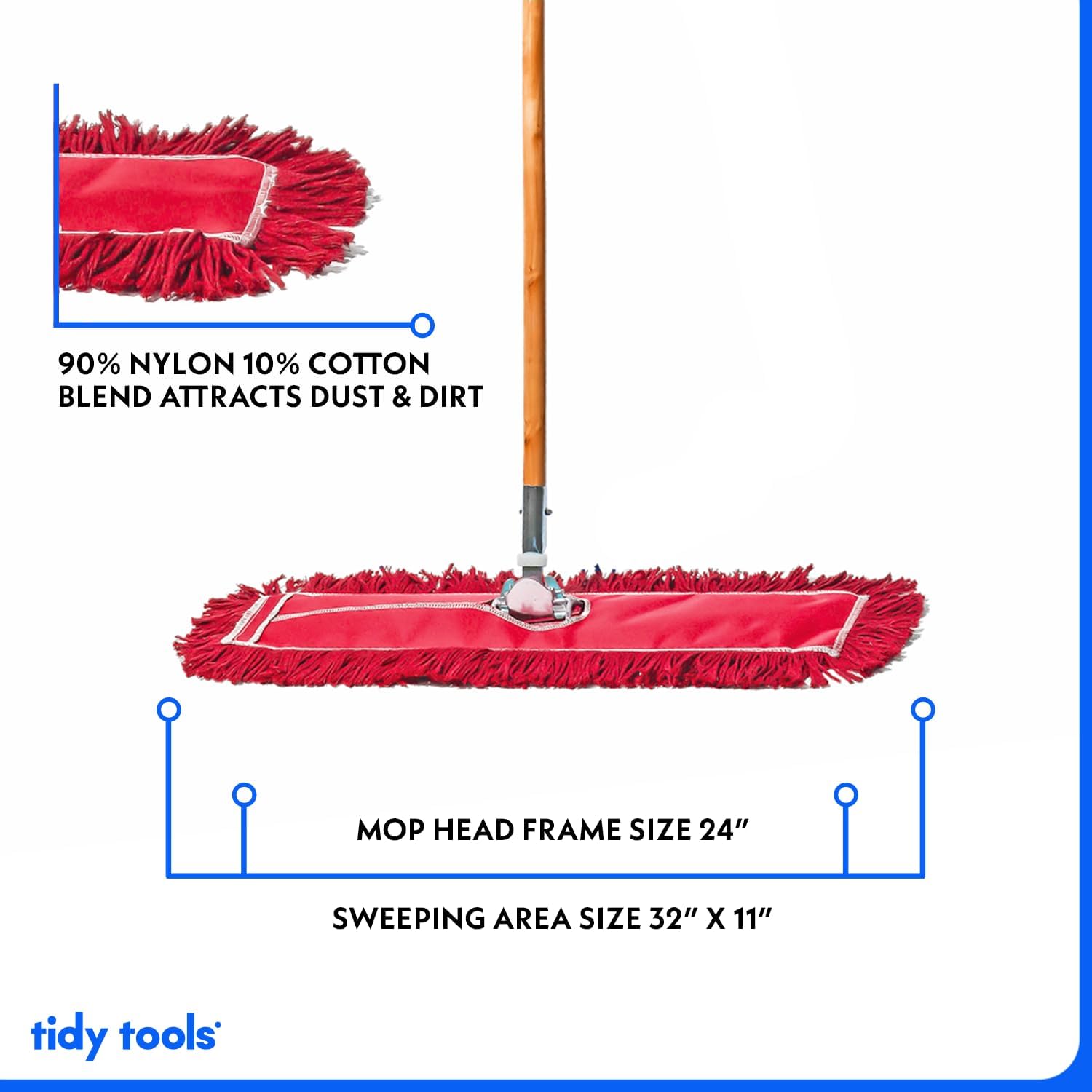 Tidy Tools 24 inch Dust Mop Kit Wood Handle, Red