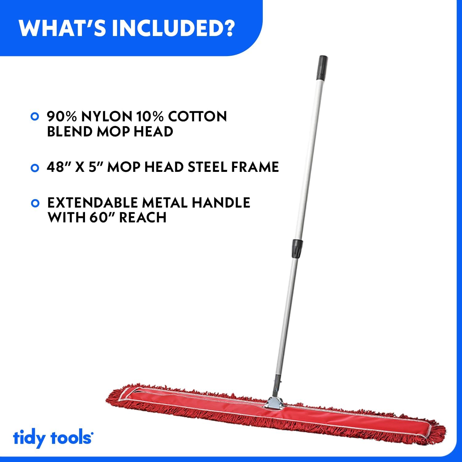 Tidy Tools 48 inch Dust Mop Kit Extendable Handle, Red