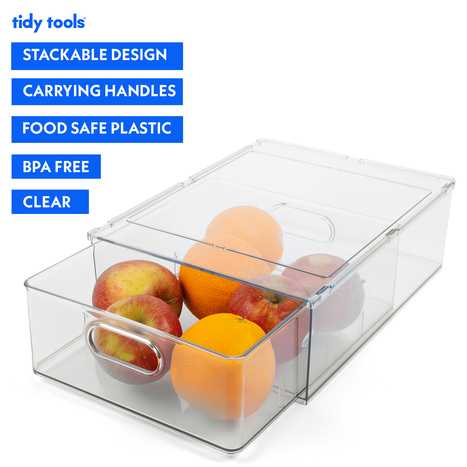 Tidy Tools Clear Organizer Bins with Pull-out Drawers, Stackable Organizer with Handles
