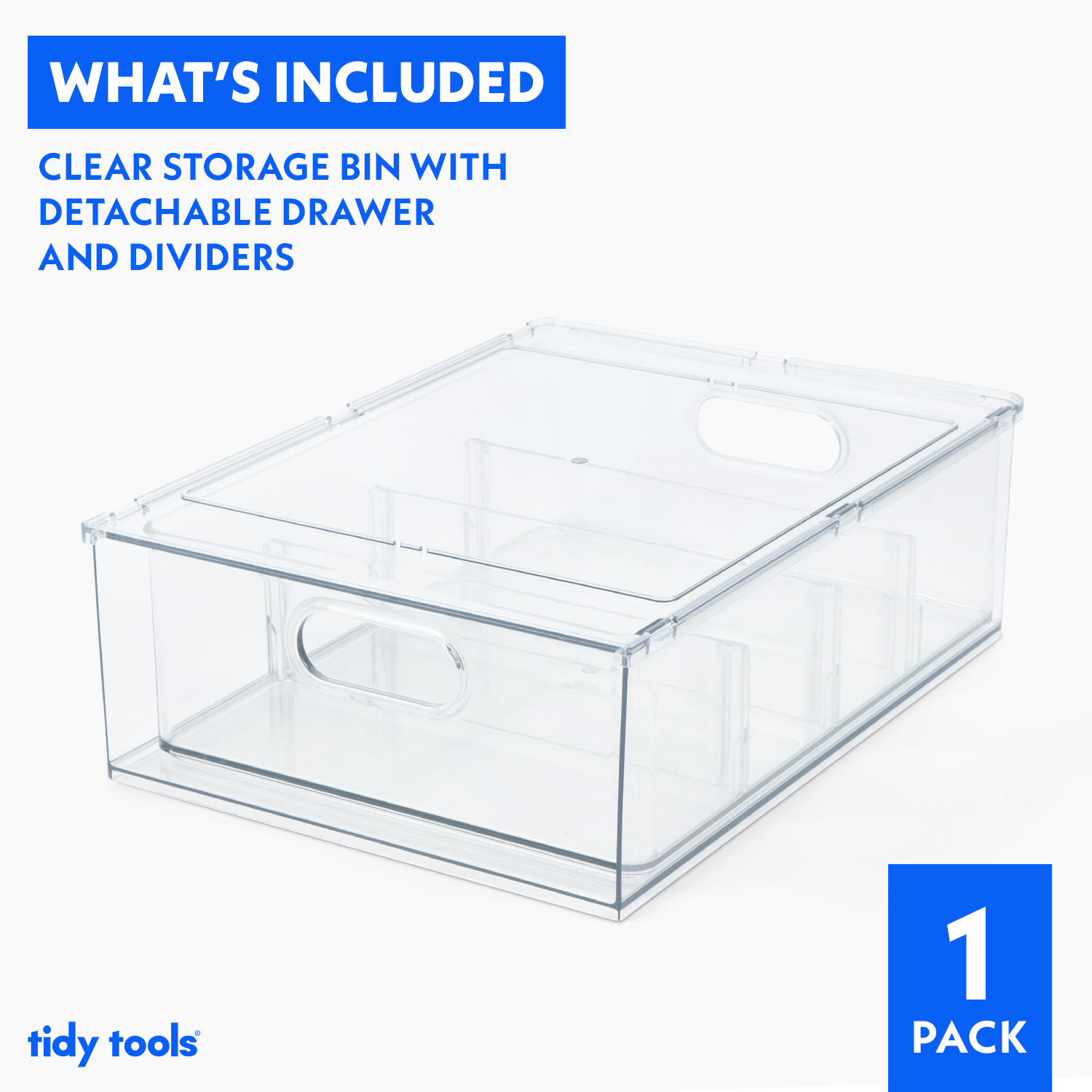 Tidy Tools Plastic Organizer Bins with Pull-out Drawer and Dividers