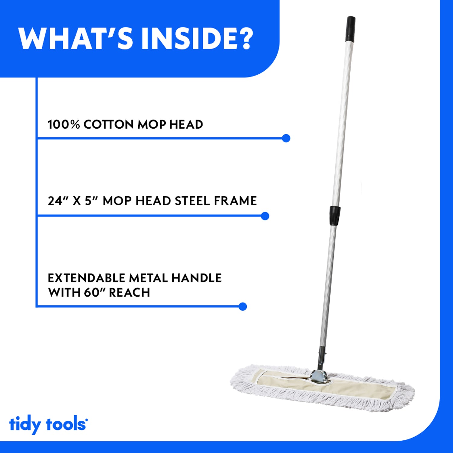 Tidy Tools 24 Inch Cotton Dust Mop Extendable Metal Handle
